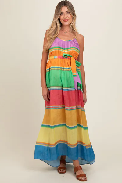 PinkBlush Multi Color Self Tie Adjustable Strap Maternity Dress