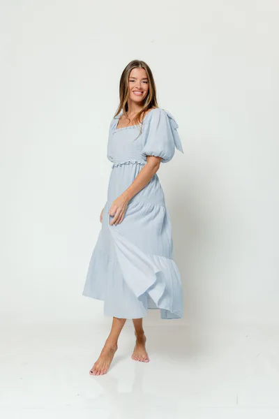 Worth Collective Elena 100% Cotton Midi Dress in Light Blue - Bump Friendly *5/20 PRE-ORDER*