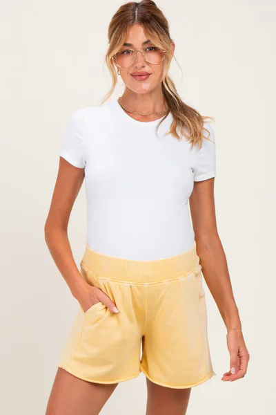 PinkBlush Sweet Corn Mineral Wash Terry Maternity Short