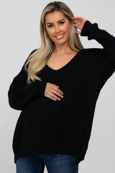 PinkBlush Black V-Neck Soft Maternity Sweater