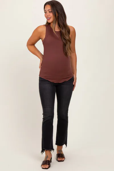 PinkBlush Black Washed Raw Hem Crop Flare Maternity Jeans