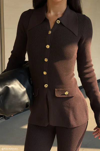 MESHKI Suzie Ribbed Long Sleeve Longline Top - Chocolate