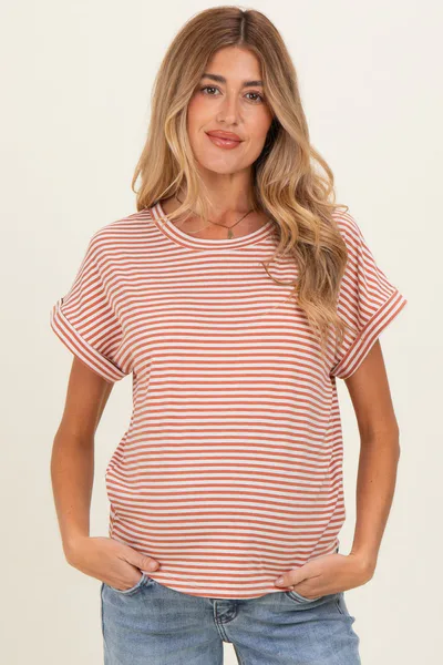 PinkBlush Copper Striped Short Sleeve Maternity Top