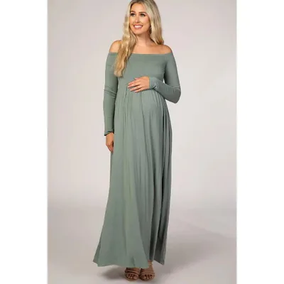 Target PinkBlush Sage Off Shoulder Long Sleeve Maternity Maxi Dress