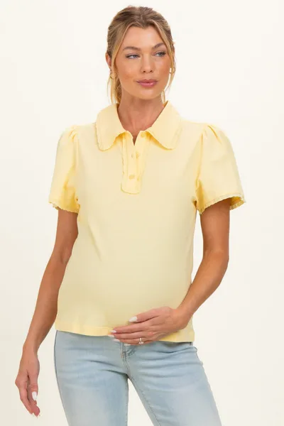 PinkBlush Lemon Yellow Lace Trim Maternity Polo Shirt