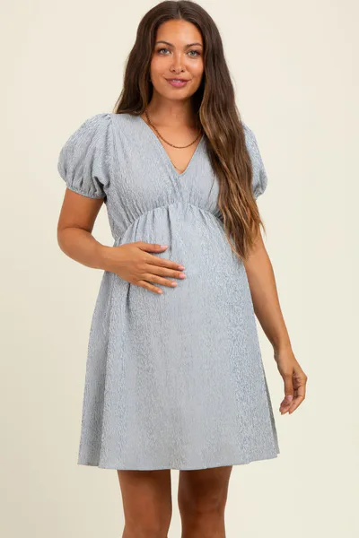 PinkBlush Navy Stripe Back Button Up Cutout Maternity Mini Dress