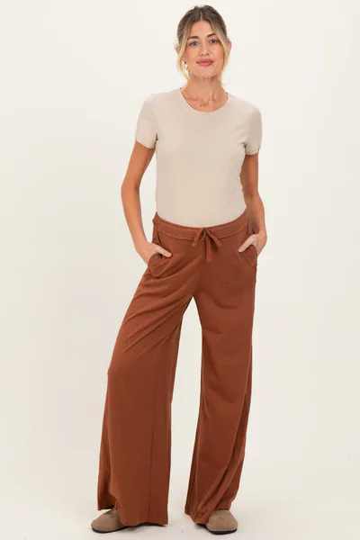 PinkBlush Rust Drawstring Wide Leg Maternity Lounge Pant