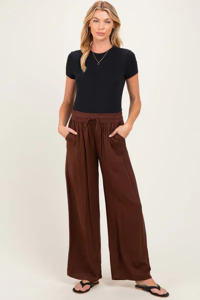 PinkBlush Brown Drawstring Waistband Maternity Pants