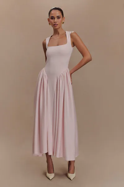 MESHKI Sharon Scuba Jersey Midi Dress - Ballet Pink