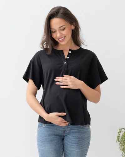 Angel Maternity Zara Ribbed Short Sleeve Maternity Top In Black