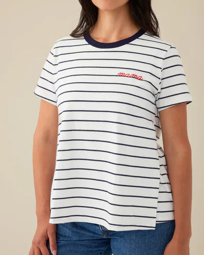 Kindred Bravely Classic Cotton Nursing T-shirt | Navy & White Stripe - Embroidered