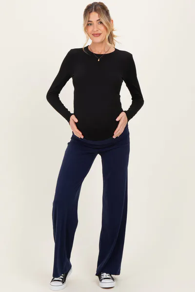 PinkBlush Navy Wide Leg Fold Over Maternity Lounge Pants