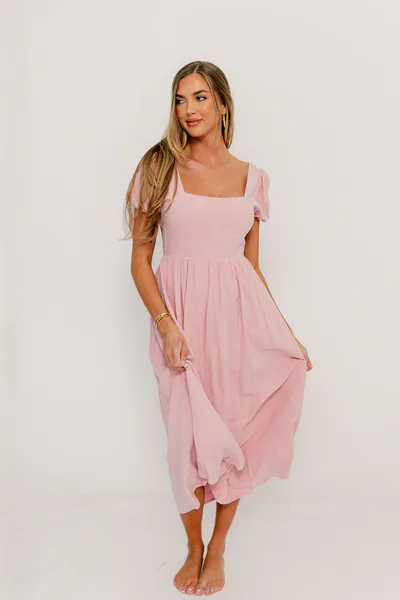 Worth Collective August Open Back Midi Dress in Peony - Bump Friendly