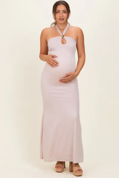 PinkBlush Blush Metal Trim Halter Maternity Maxi Dress