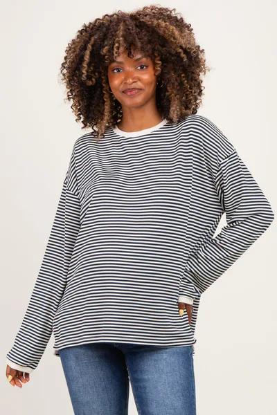 PinkBlush Navy Striped Oversized Maternity Long Sleeve Top