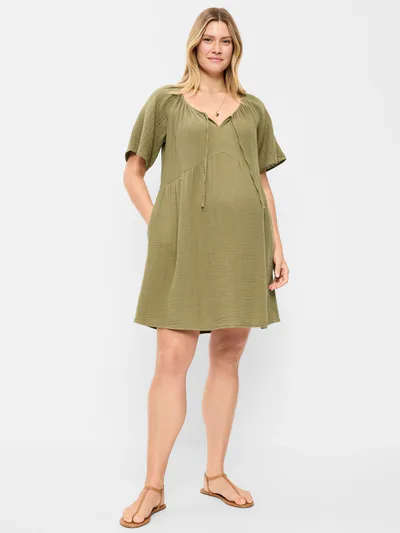 Old Navy Maternity Crinkle Gauze Flutter-Sleeve Mini Swing Dress