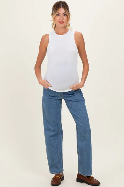 PinkBlush Medium Denim Full Length Straight Maternity Jeans