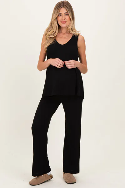 PinkBlush Black Rib Knit Tank and Pant Maternity Set