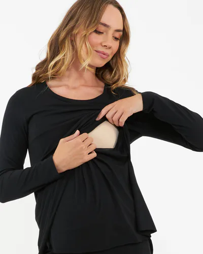 Ripe Maternity Raw Edge Nursing Top Black