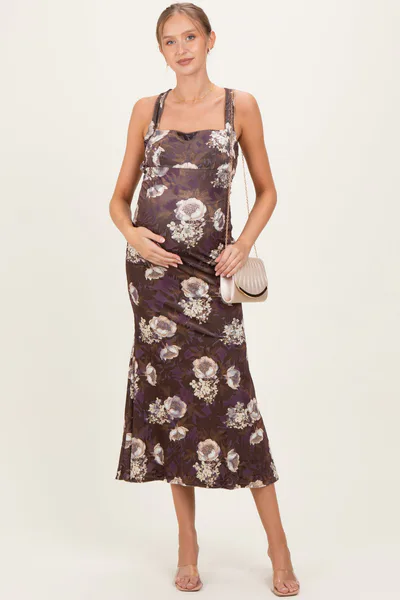 PinkBlush Chocolate Lace Up Back Maternity Midi Dress