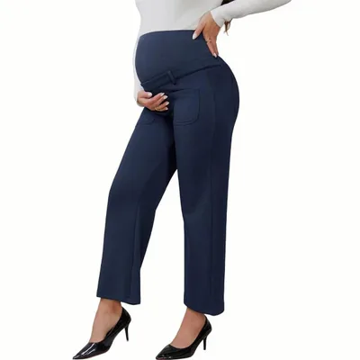 Target INSPIRE CHIC Women's Work Maternity Pants Business Stretchy Over the Belly Formal Pregnancy Trousers with Pockets Medium Blue