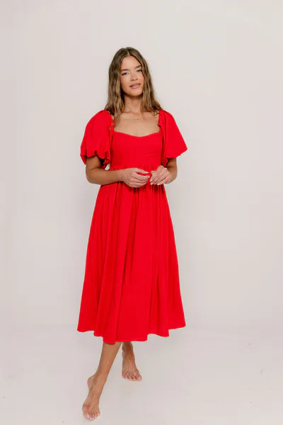 Worth Collective Hamilton Midi Dress in Red - Bump Friendly (S-XL)