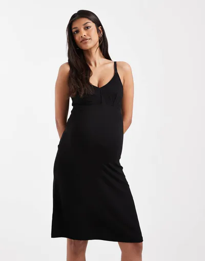 ASOS Mamalicious Maternity 2 function nursing cami strap nightdress in black