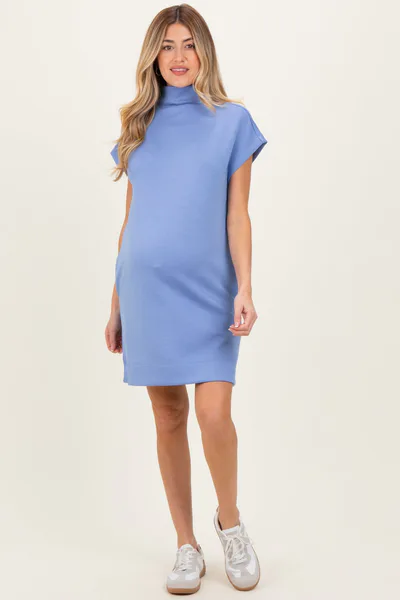 PinkBlush Light Blue Mock Neck Maternity Mini Dress