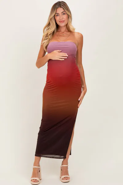 PinkBlush Mauve Ombre Mesh Strapless Maternity Maxi Dress