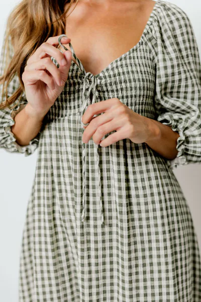 Worth Collective Cecilia 100% Cotton Smocked Maxi Dress in Forest Plaid (Lined) - Bump Friendly