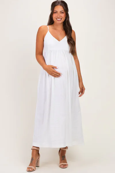 PinkBlush Off White Linen Blend Sleeveless Maternity Maxi Dress