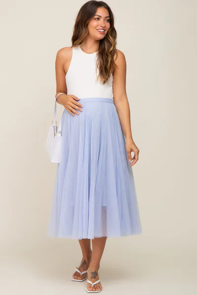 PinkBlush Light Blue Tulle Maternity Midi Skirt