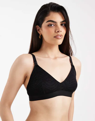 ASOS Mamalicious Maternity soft nursing bralet in black zebra