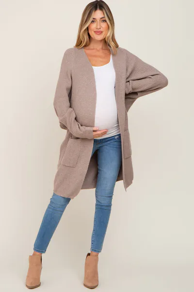 PinkBlush Taupe Pocketed Knit Maternity Cardigan