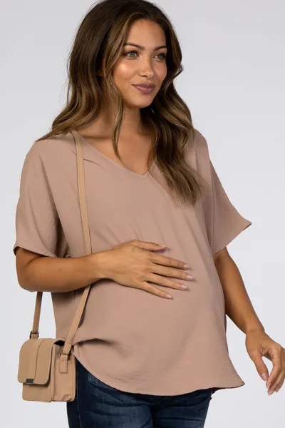 PinkBlush Taupe Short Sleeve Maternity Blouse