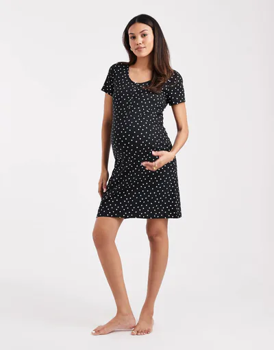 ASOS Mamalicious Maternity nightgown with nursing function in black and pink heart print