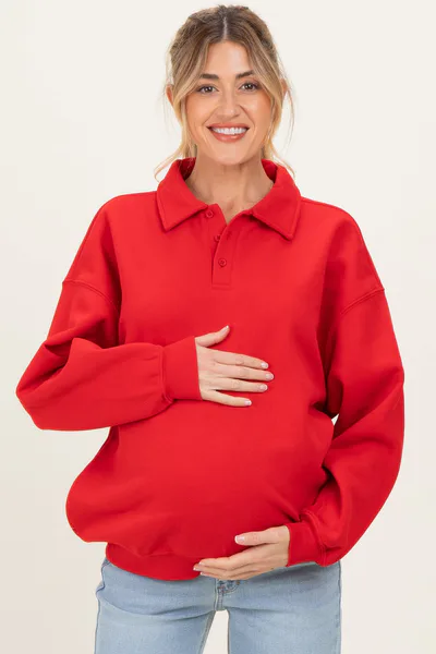PinkBlush Red Oversized Polo Maternity Pullover