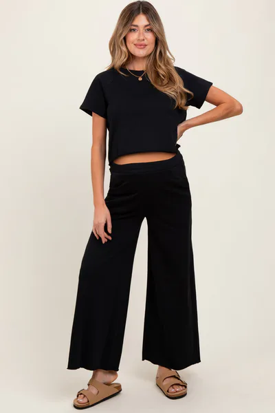 PinkBlush Black 2-Piece Matching Crop Top And Pant Set
