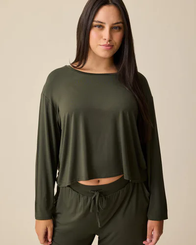 Kindred Bravely Aria Bamboo Casual Cropped Long Sleeve Top | Thyme