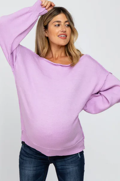PinkBlush Lavender Boat Neck Bubble Sleeve Maternity Sweater