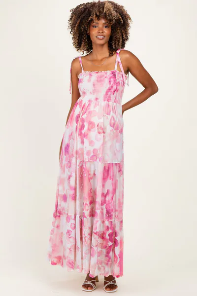 PinkBlush Pink Sleeveless Tiered Maternity Maxi Dress
