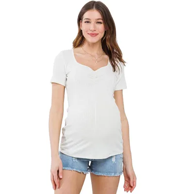 Target Hello Miz Women's Ribbed Short Sleeve Sweetheart Neck Maternity Top - Cream - Large