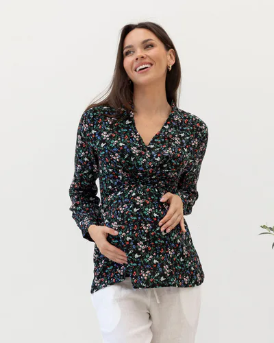 Angel Maternity Maternity Zipper Front Work Top - Wild Flowers