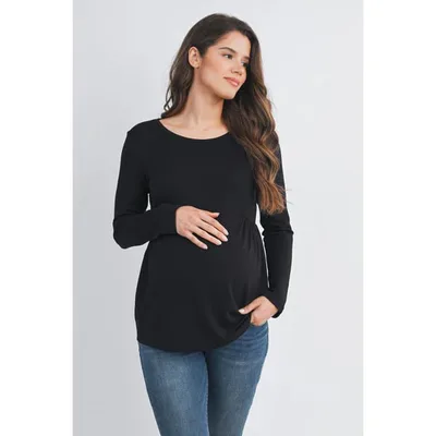 Target Hello Miz Women's Long Sleeve Ruched Maternity Top - Black - Small