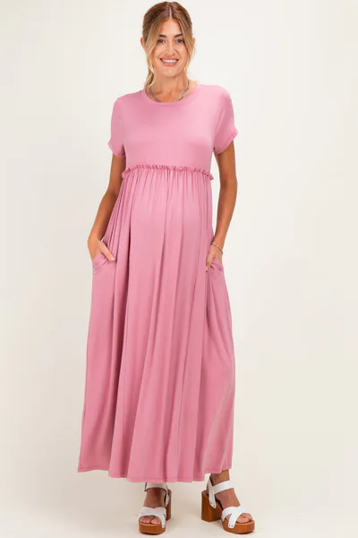 PinkBlush Lilac Ruffle Trim Maternity Maxi Dress