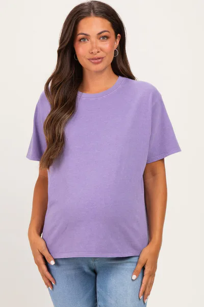 PinkBlush Purple Maternity Crew Neck T-Shirt