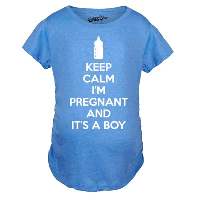 Target Maternity Keep Calm Im Pregnant and Its a Boy Shirt Funny Pregnancy Announcement - Crazy Dog Maternity T Shirt for Nerds Light Blue XL