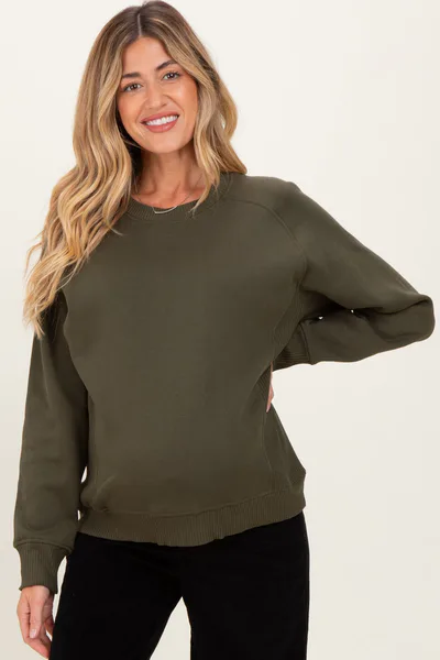 PinkBlush Dark Olive Fleece Maternity Sweatshirt