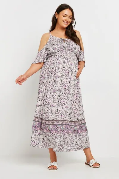 Yours Clothing BUMP IT UP MATERNITY Ivory White Paisley Print Maxi Dress