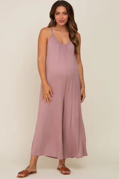 PinkBlush Mauve Basic Cropped Wide Leg Maternity Jumpsuit